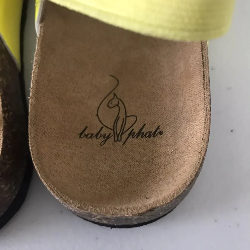 Baby Phat Sandals Girls Size 10T Slip On Slides Yellow Faux Patent Buckles NEW